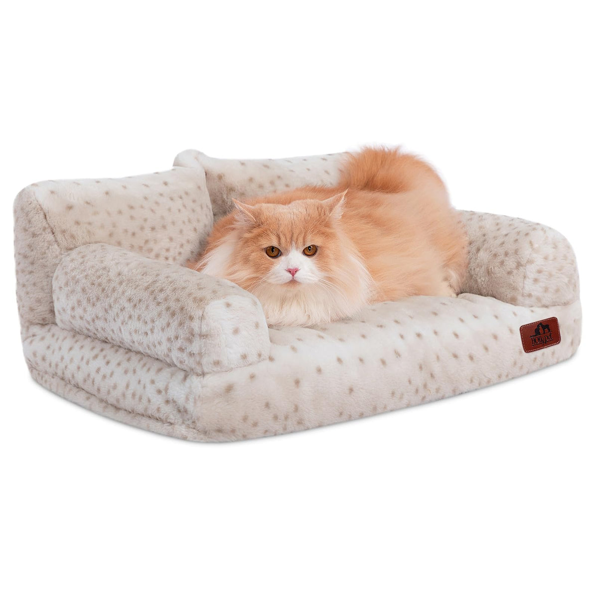 Hollypet Fluffy Dog Cat Bed Pet Couch Beds Plush Soft Warming Washable Puppy Bed for Small Medium Dogs and Large Cats, White, 24" L x 18" W x 10" Th