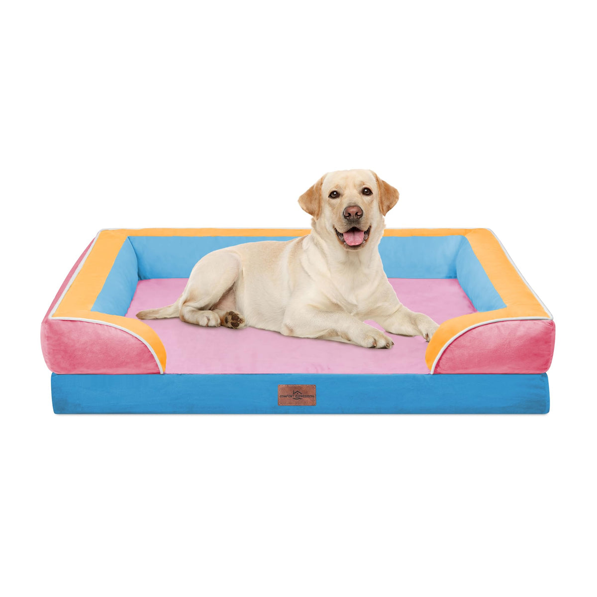 Comfort Expression Orthopedic Dog Bed for Extra Large Dogs with Bolster | Waterproof Dog Couch Bed with Washable Cover & Non-Slip Bottom, Supportive Egg Crate Foam XL Pet Bed, 42x30 Inch