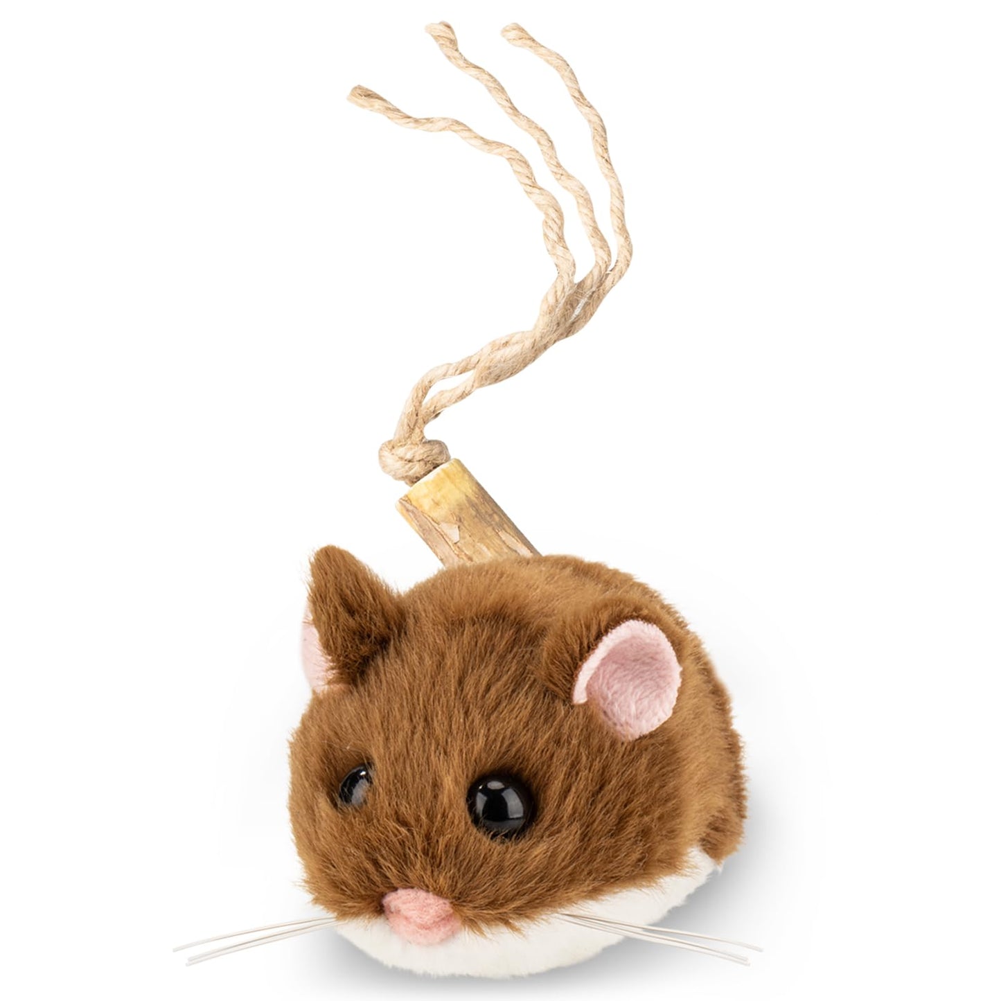 Migipaws Interactive MigiMouse Cat Toy 360° Rolling & Spin with Mesh Plastic Tail for Indoor Cats Smart Motion Sensor, Realistic Squeak, Rechargeable Plush Kitten Toy(Brown Long)