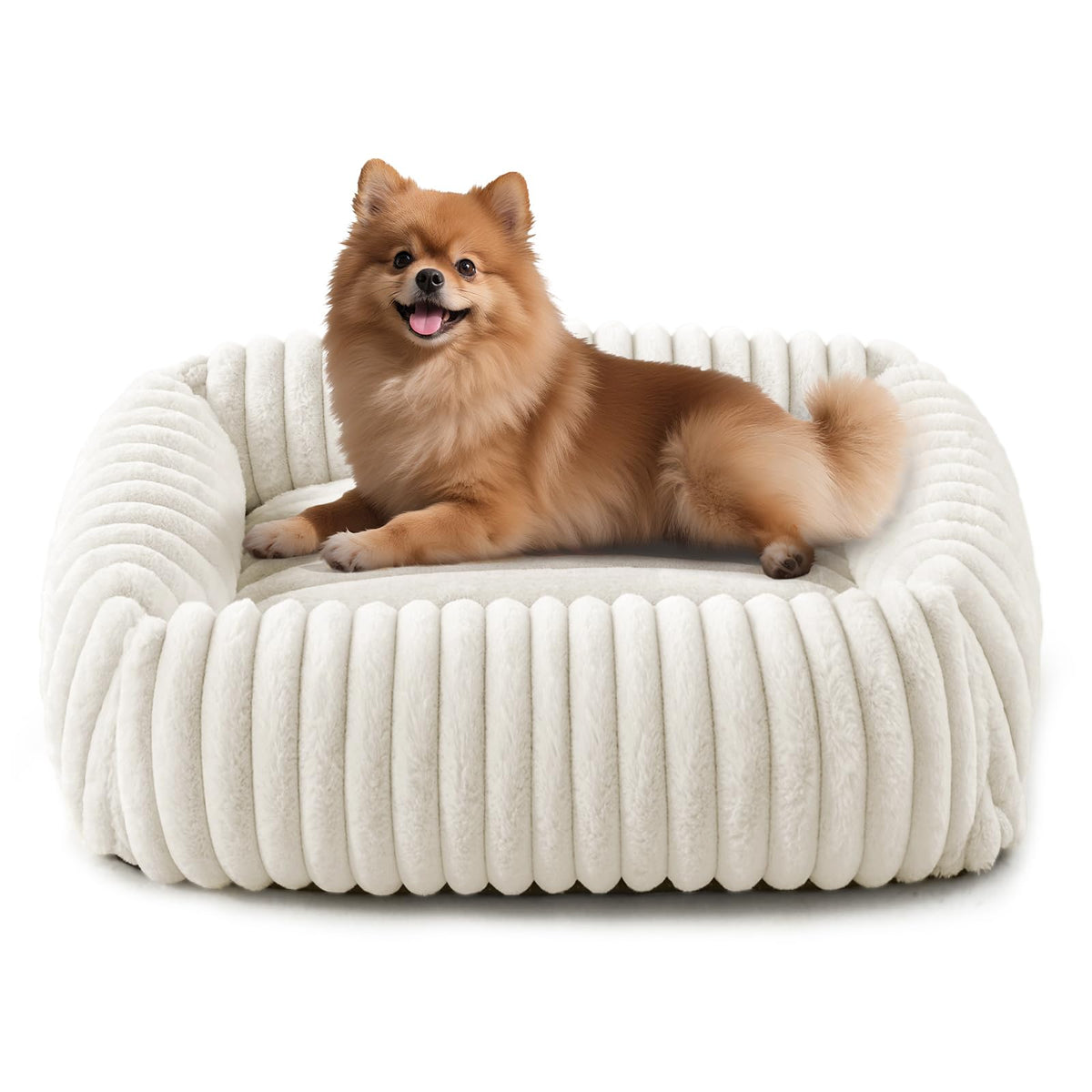 FURTIME Dog Bed for Small Dogs, Washable Orthopedic Dog Bed with Removable Cover, Rectangle Soft Calming Sleeping Puppy Bed Durable Pet Cuddler with Anti-Slip Bottom, Cream, S (20"x19"x6")