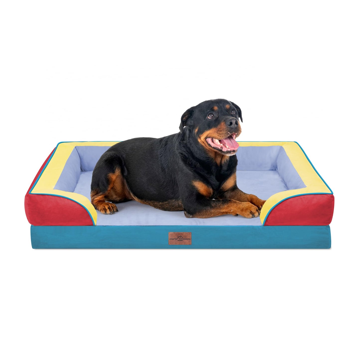 Comfort Expression Orthopedic Dog Bed for Extra Large Dogs with Bolster | Waterproof Dog Couch Bed with Washable Cover & Non-Slip Bottom, Supportive Egg Crate Foam XL Pet Bed, 42x30 Inch