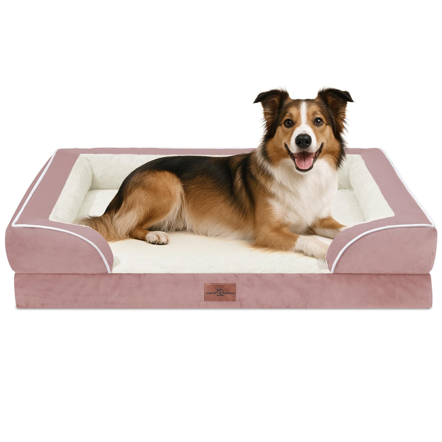 Comfort Expression Orthopedic Dog Bed for Extra Large Dogs with Bolster | Waterproof Dog Couch Bed with Washable Cover & Non-Slip Bottom, Supportive Egg Crate Foam XL Pet Bed, 42x30 Inch