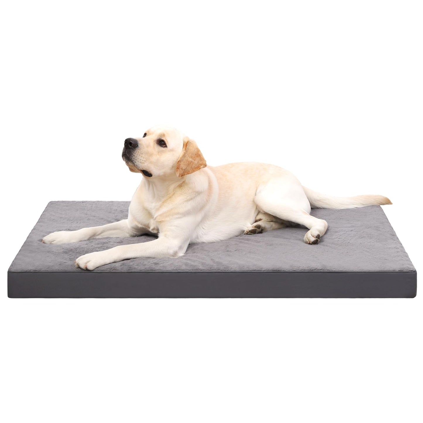 KSIIA Orthopedic Dog Bed Dog Crate Bed Waterproof for Large Dogs Deluxe Plush Washable Pet Mat with Egg Crate Foam & Removable Cover, 35 x 22 Inch, Gray