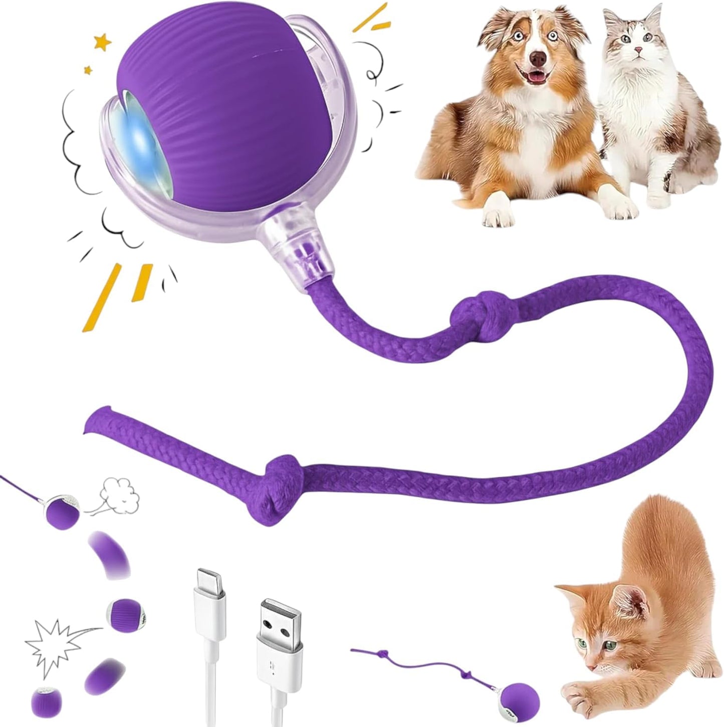 Purrmitive 2026 Durable Interactive Cat Toys for Indoor Cats, Dog Toys Ball, Rolling Pet Ball, Smart Automatic Cat Chase Balls Toy, Interactive Dog Toys Speedy Tail,Kitten & Cat Toys Interactive (Red)