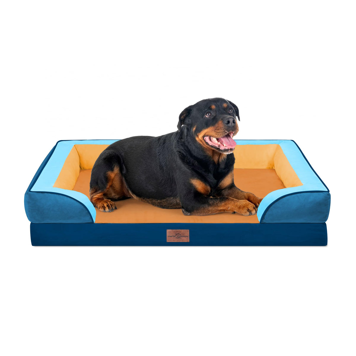 Comfort Expression Orthopedic Dog Bed for Extra Large Dogs with Bolster | Waterproof Dog Couch Bed with Washable Cover & Non-Slip Bottom, Supportive Egg Crate Foam XL Pet Bed, 42x30 Inch