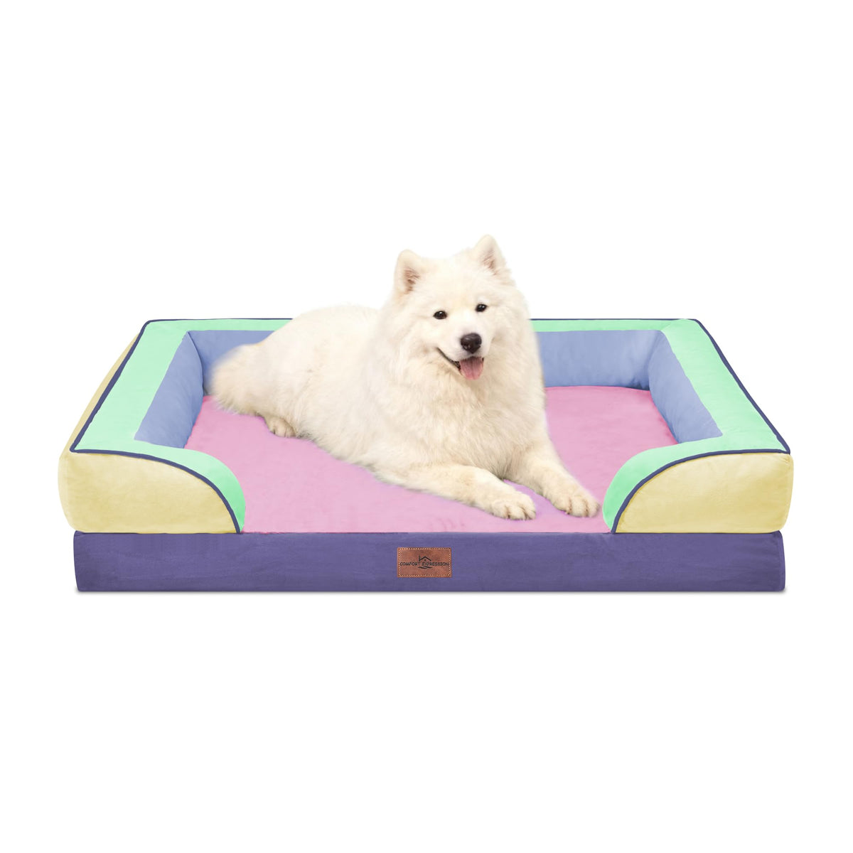 Comfort Expression Orthopedic Dog Bed for Extra Large Dogs with Bolster | Waterproof Dog Couch Bed with Washable Cover & Non-Slip Bottom, Supportive Egg Crate Foam XL Pet Bed, 42x30 Inch