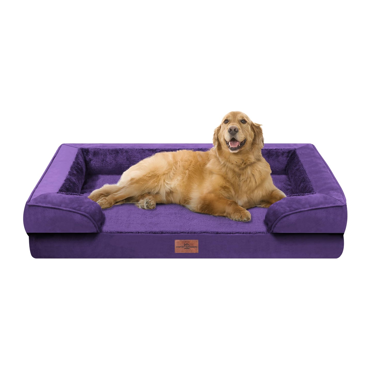 Comfort Expression Orthopedic Dog Bed for Extra Large Dogs with Bolster | Waterproof Dog Couch Bed with Washable Cover & Non-Slip Bottom, Supportive Egg Crate Foam XL Pet Bed, 42x30 Inch