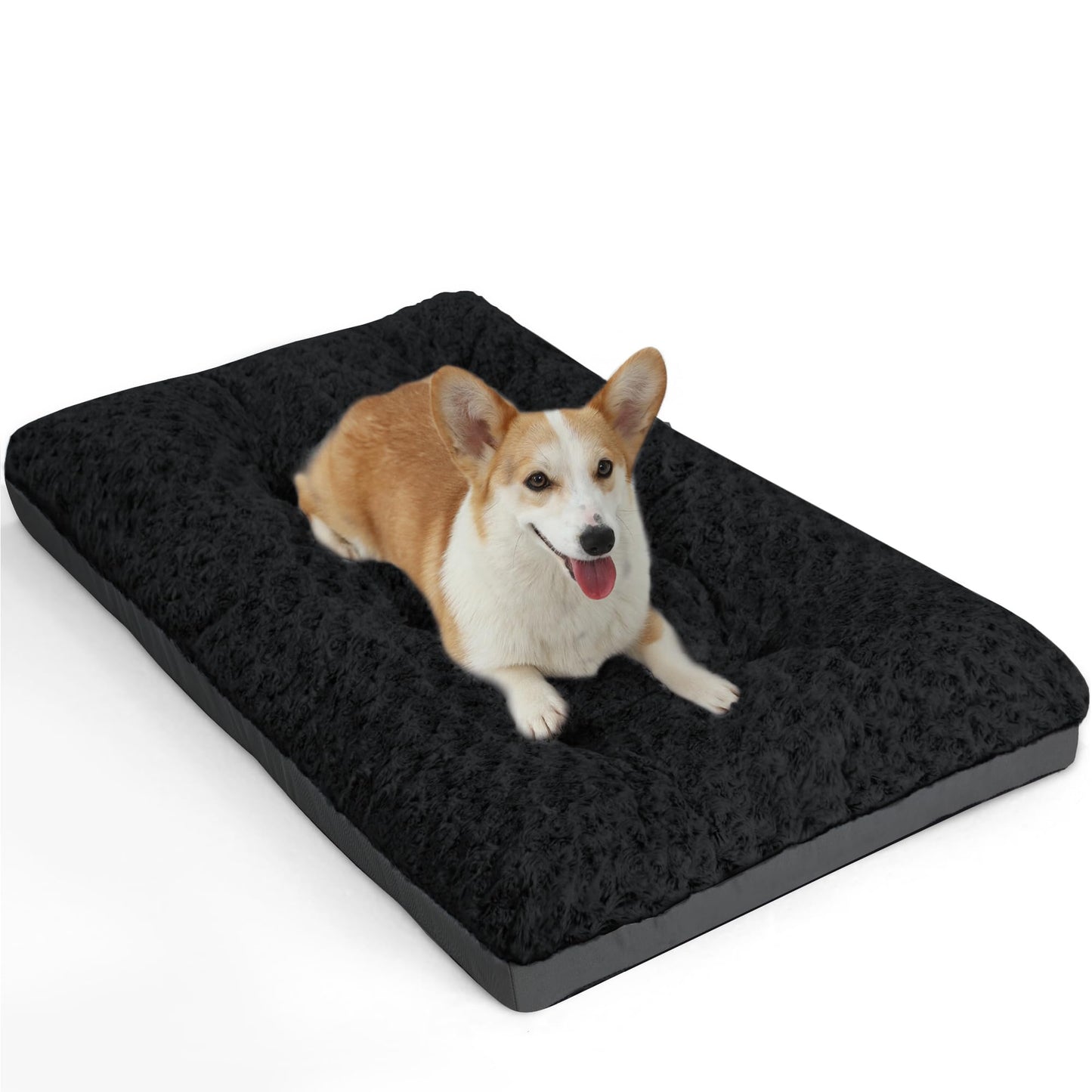 POCBLUE Deluxe Washable Dog Bed for Large Dogs Dog Crate Mat 35 Inch Comfy Fluffy Kennel Pad Anti-Slip for Dogs Up to 60 lbs, 35" x 23", Grey