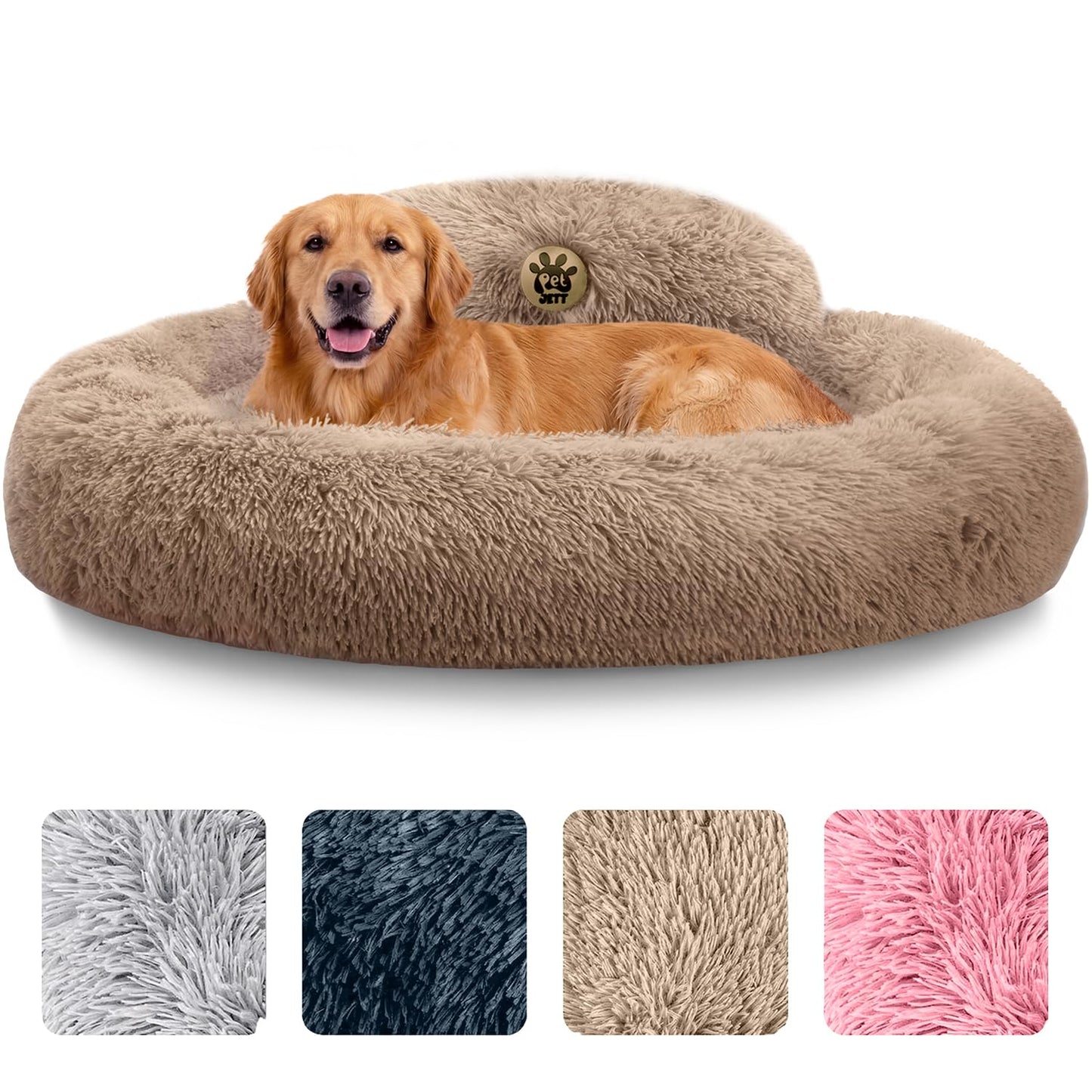 PetJett Calming Dog Bed Medium Size Dog - 30'' Donut Bed, Washable Dog Bed, Anti-Slip & Super Soft Fluffy Plush Round Dog Bed, Anti-Anxiety Premium Comfort Pet Bed, Fits Dogs Upto 45 lbs - Dark Grey