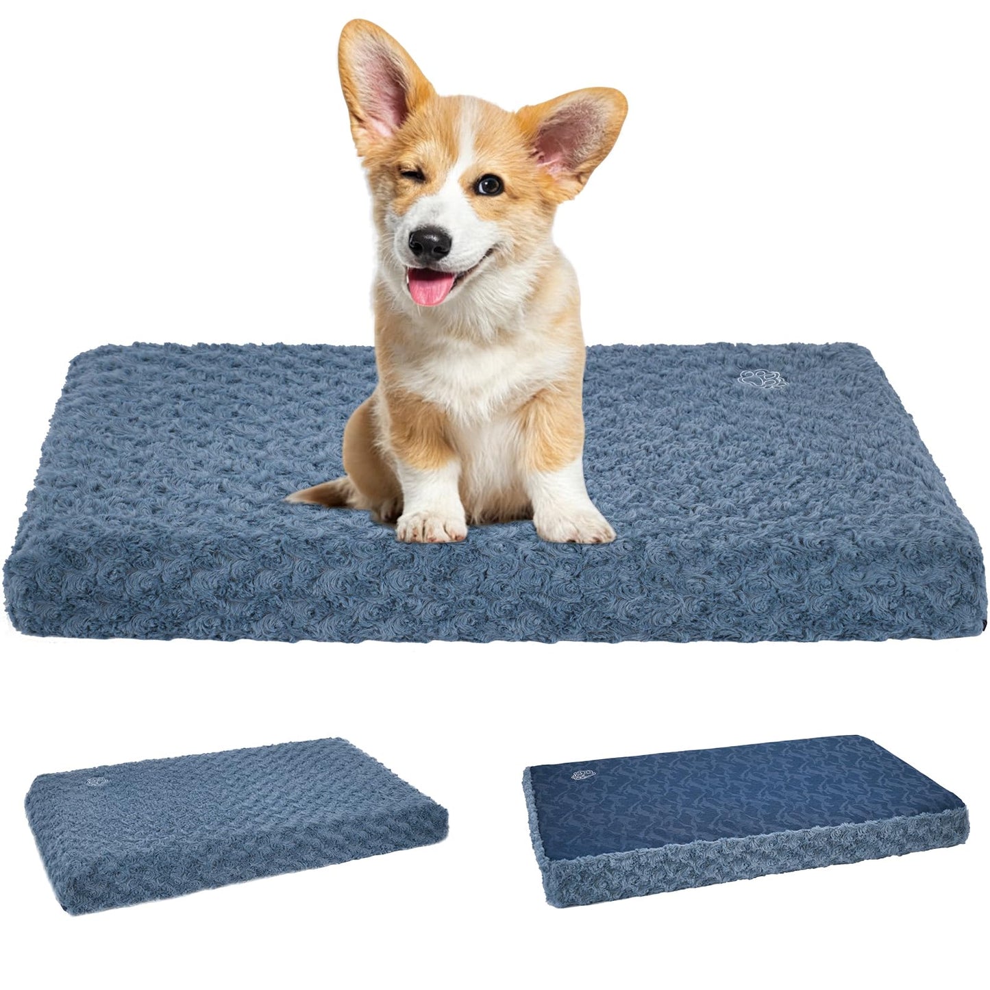 EMPSIGN Stylish Dog Bed Mat Dog Crate Pad Mattress Reversible (Cool & Warm), Water Proof Linings, Removable Machine Washable Cover, Firm Support Pet Crate Bed for Small to XX-Large Dogs, Grey