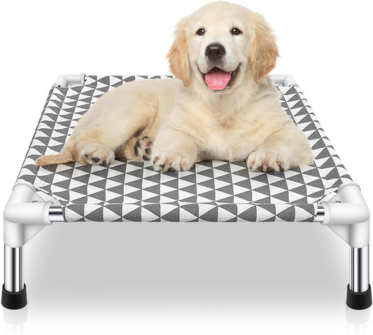 Kuntrust Elevated Outdoor Dog Bed Updated Raised Pet Cot Cooling Puppy Bed Lifted Dog Bed for Small Pets|Indoor Detachable Raised Dog Bed with Non-Slip Feet,Double-layer Cloth(S)