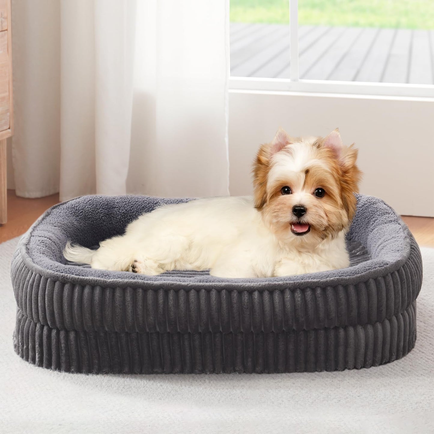 Orthopedic Dog Bed for Medium Dogs Breeds, High Density Egg Crate Foam Dog Sofa Beds,Oval Kennel Bed, Pet Couch Bed with Four Sided Bolster, Removable Washable Cover& Non-Slip Bottom