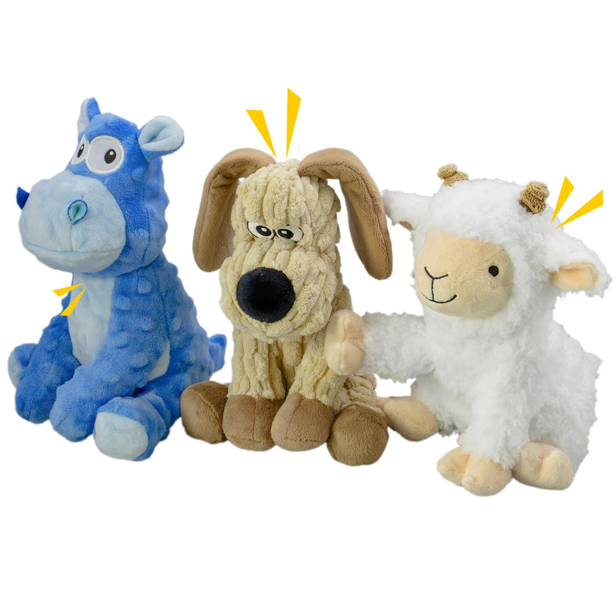 3Pack Squeaky Stuffed Dog Toys- Indoor&Outdoor Playing Toys for Large to Small, Durable Plush Toys to Keep Them Busy- Animal Shape Crinkle Toy