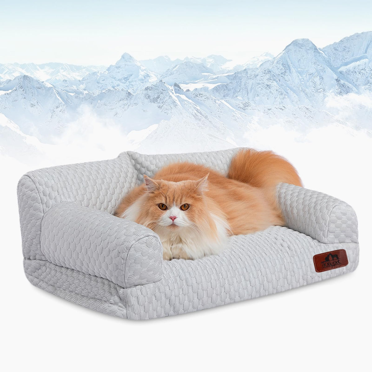 Hollypet Fluffy Dog Cat Bed Pet Couch Beds Plush Soft Warming Washable Puppy Bed for Small Medium Dogs and Large Cats, White, 24" L x 18" W x 10" Th