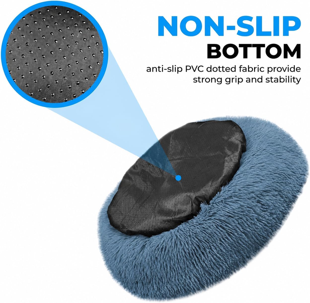 Whiskers & Friends Cat Beds for Indoor Cats, Fluffy Calming Donut Cat Bed, Small Dog Bed Washable - Orthopedic Soft Plush Pet Beds Sized for Kitten to Large Cats & Puppy to Small Dogs - Navy Grey 20''
