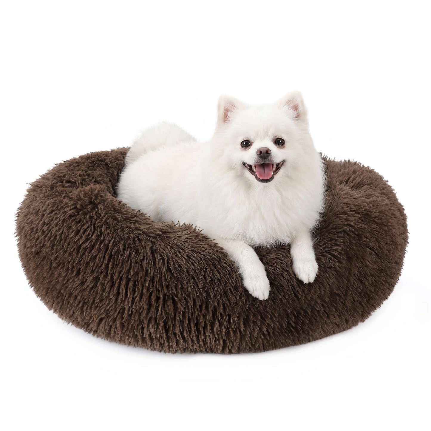MIXJOY Orthopedic Dog Bed Comfortable Donut Cuddler Round Pet Beds Ultra Soft Washable Dog and Cat Cushion (20''/23''/30'') (23'', Brown)