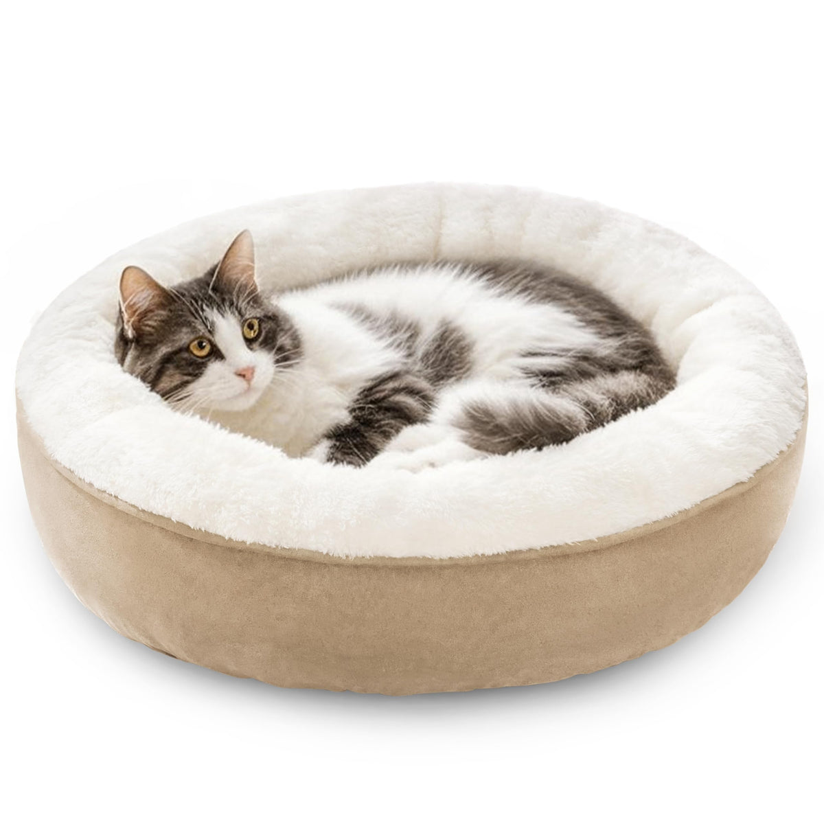 Love's cabin Round Donut Cat and Dog Cushion Bed, 20in Bed for Cats or Small Dogs, Anti-Slip & Water-Resistant Bottom, Super Soft Durable Fabric Pet Beds, Washable Luxury Cat & Dog Bed Gray
