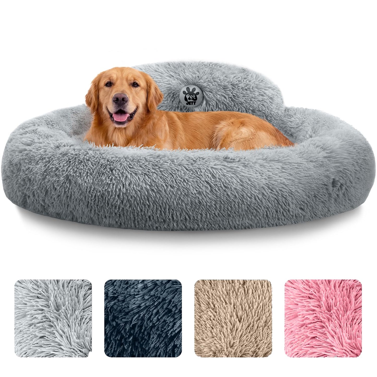 PetJett Calming Dog Bed Medium Size Dog - 30'' Donut Bed, Washable Dog Bed, Anti-Slip & Super Soft Fluffy Plush Round Dog Bed, Anti-Anxiety Premium Comfort Pet Bed, Fits Dogs Upto 45 lbs - Dark Grey