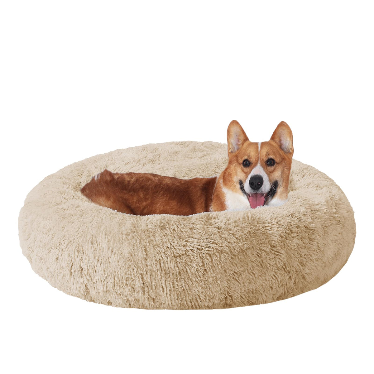 JOLLYVOGUE Small Dog Bed, Calming Soft Anti-Anxiety Donut Cat Bed, Washable Round Fluffy Cushion for Small and Medium Pets (20")