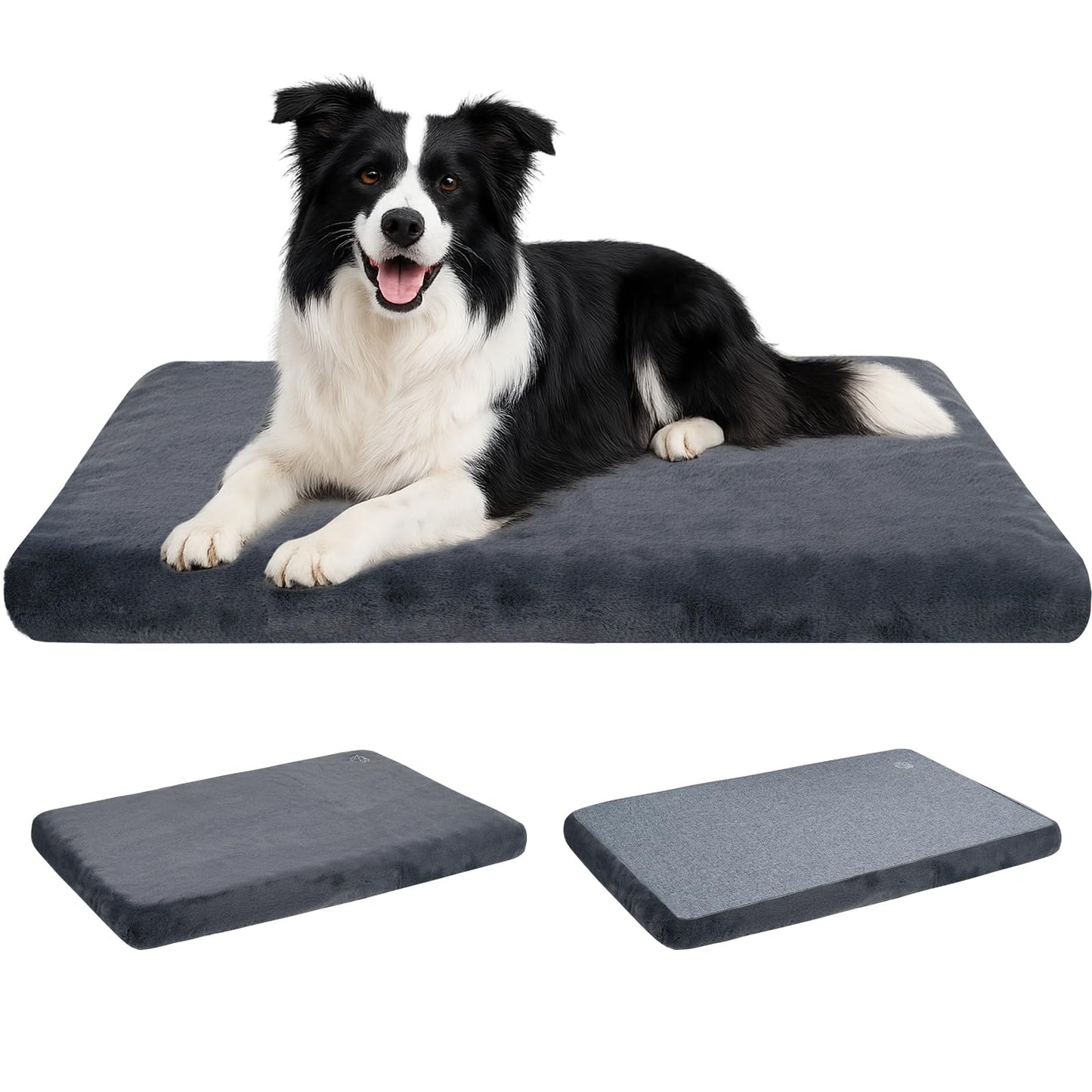 EMPSIGN Stylish Dog Bed Mat Dog Crate Pad Mattress Reversible (Cool & Warm), Water Proof Linings, Removable Machine Washable Cover, Firm Support Pet Crate Bed for Small to XX-Large Dogs, Grey