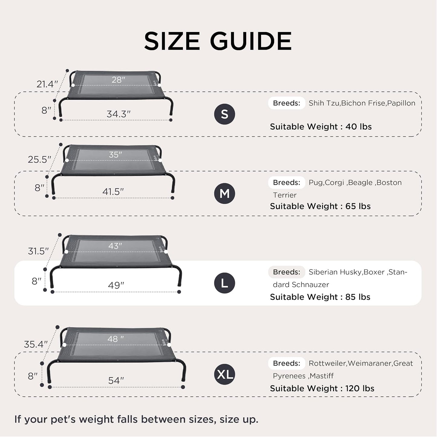 Bedsure Outdoor Elevated Cooling Dog Bed Large Sized Dog, 49in Grey | Portable raised camping pet cot hammock,Breathable Teslin mesh,Weather resistant,For large pets up to 85 lbs,Easy to assemble