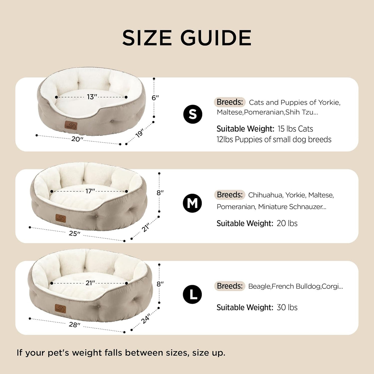Bedsure Small Dog Bed Washable,Round Cat Beds for Indoor Cats,20in Ivory | Soft plush pet bed,dog beds for small dogs for puppy and kittens,Anti-Slip bottom,easy to clean
