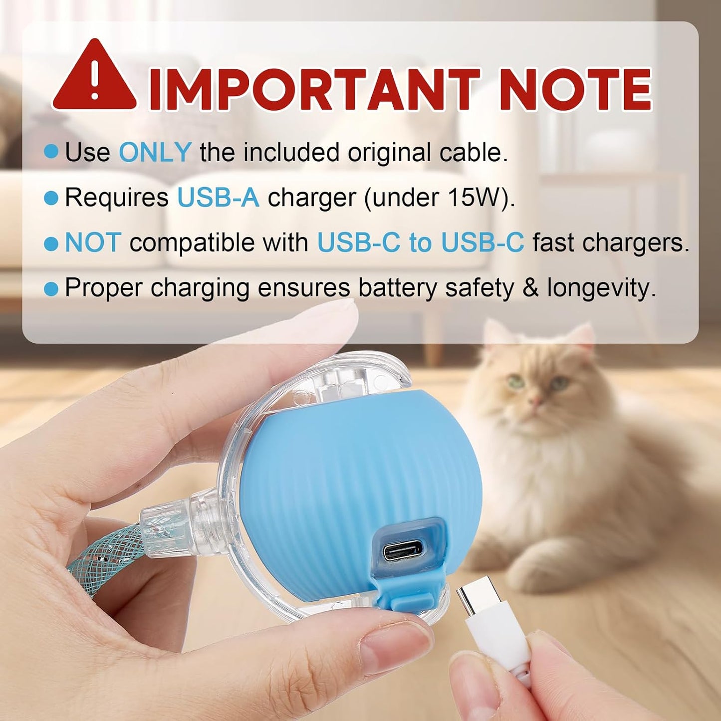 Interactive Cat Toys for Indoor Cats & Dogs, Agile Moving Cat Ball with Elastic Mesh Tail, Rechargeable Enrichment Toys, Smart Automatic Rolling Pet Ball Toys for Bored Indoor Dogs & Cats (Blue)