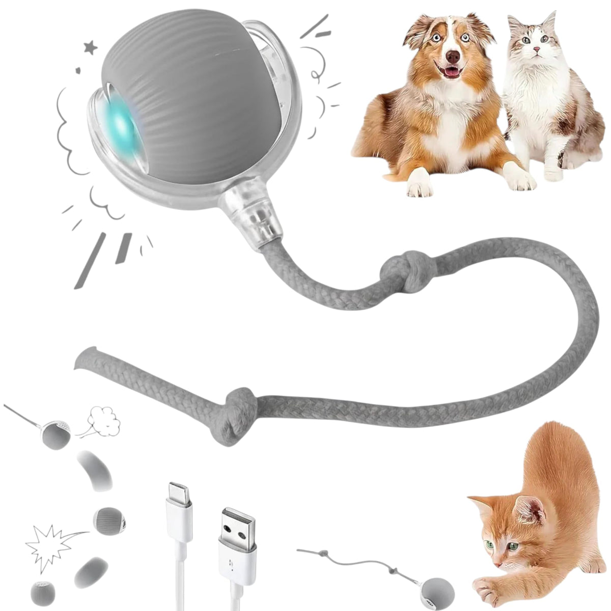 Purrmitive 2026 Durable Interactive Cat Toys for Indoor Cats, Dog Toys Ball, Rolling Pet Ball, Smart Automatic Cat Chase Balls Toy, Interactive Dog Toys Speedy Tail,Kitten & Cat Toys Interactive (Red)