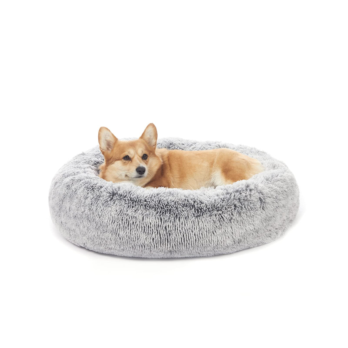 Bedfolks Calming Donut Dog Bed, 36 Inches Round Fluffy for Large Dogs, Anti-Anxiety Plush, Machine Washable (Dark Grey, Large)