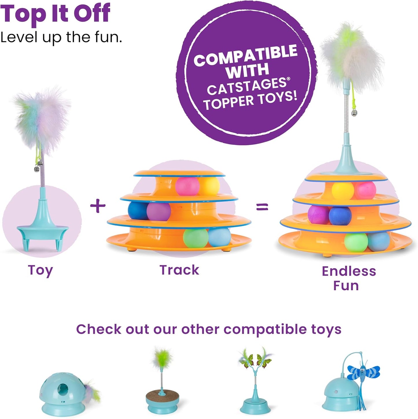 Catstages Tower of Tracks Cat Toy – 3-Level Track Tower with 6 Balls, Interactive Cat Toy for Indoor Enrichment