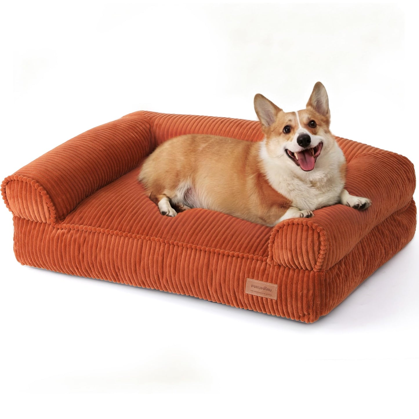 FUKUMARU Dog Couch Bed, Corduroy Cozy Cat Bed for Indoor Cats with Washable Cover, 28in Waterproof Orthopedic Dog Beds Sofa for Small Dogs and Large Cats, Cute Warm Cotton Pet Sofa, Green