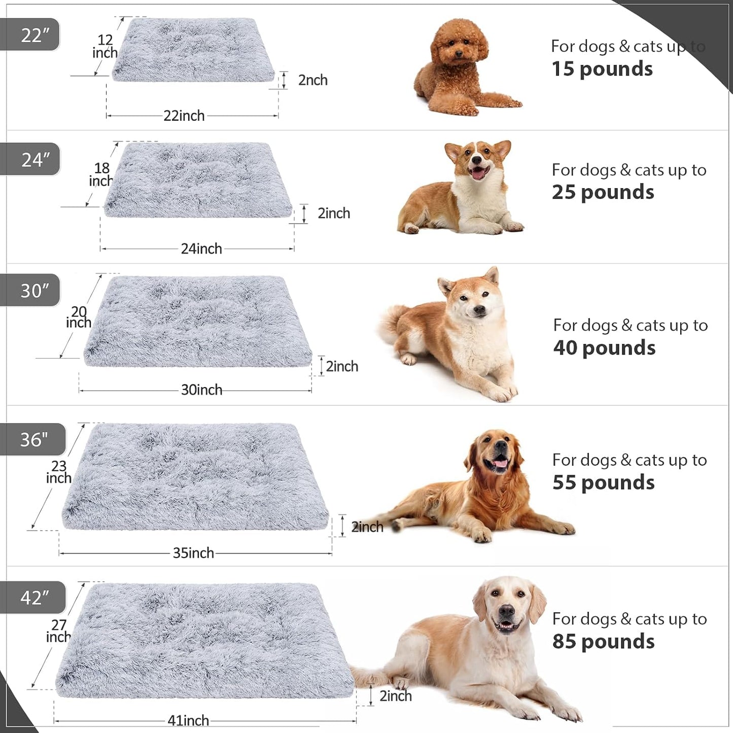 Vonabem Large Dog Bed Crate Pad 36 inch, Washable Pet Beds Medium Small Sized Dogs, Deluxe Plush Warm Anti-Slip Puppy Mats for Sleeping, Soft Kennel Pads 35 * 23 inch Grey