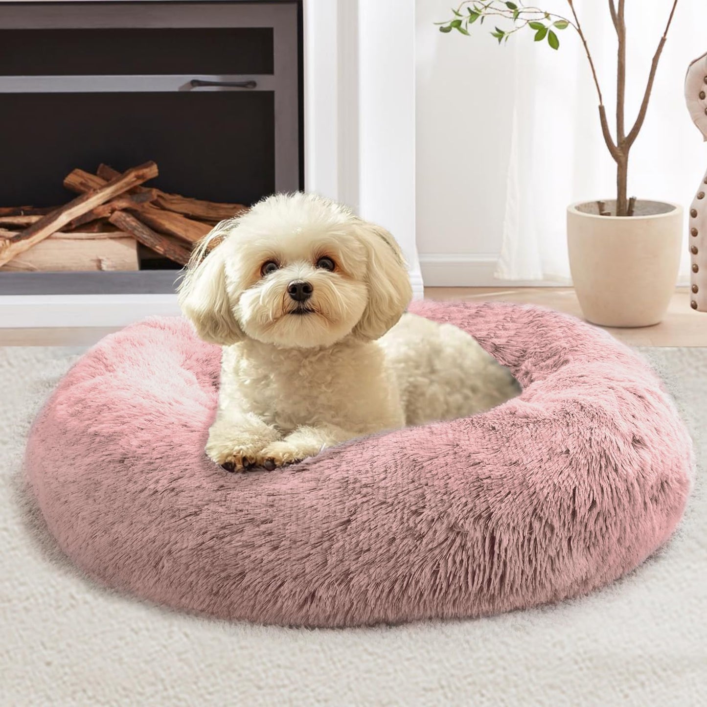 JOLLYVOGUE Small Dog Bed, Calming Dog Beds for Small Dogs & Indoor Cats - 20 Inches Donut Washable Cat Bed for Kittens & Puppies, Round Fluffy Plush Faux Fur Pet Beds(Smoke Grey)