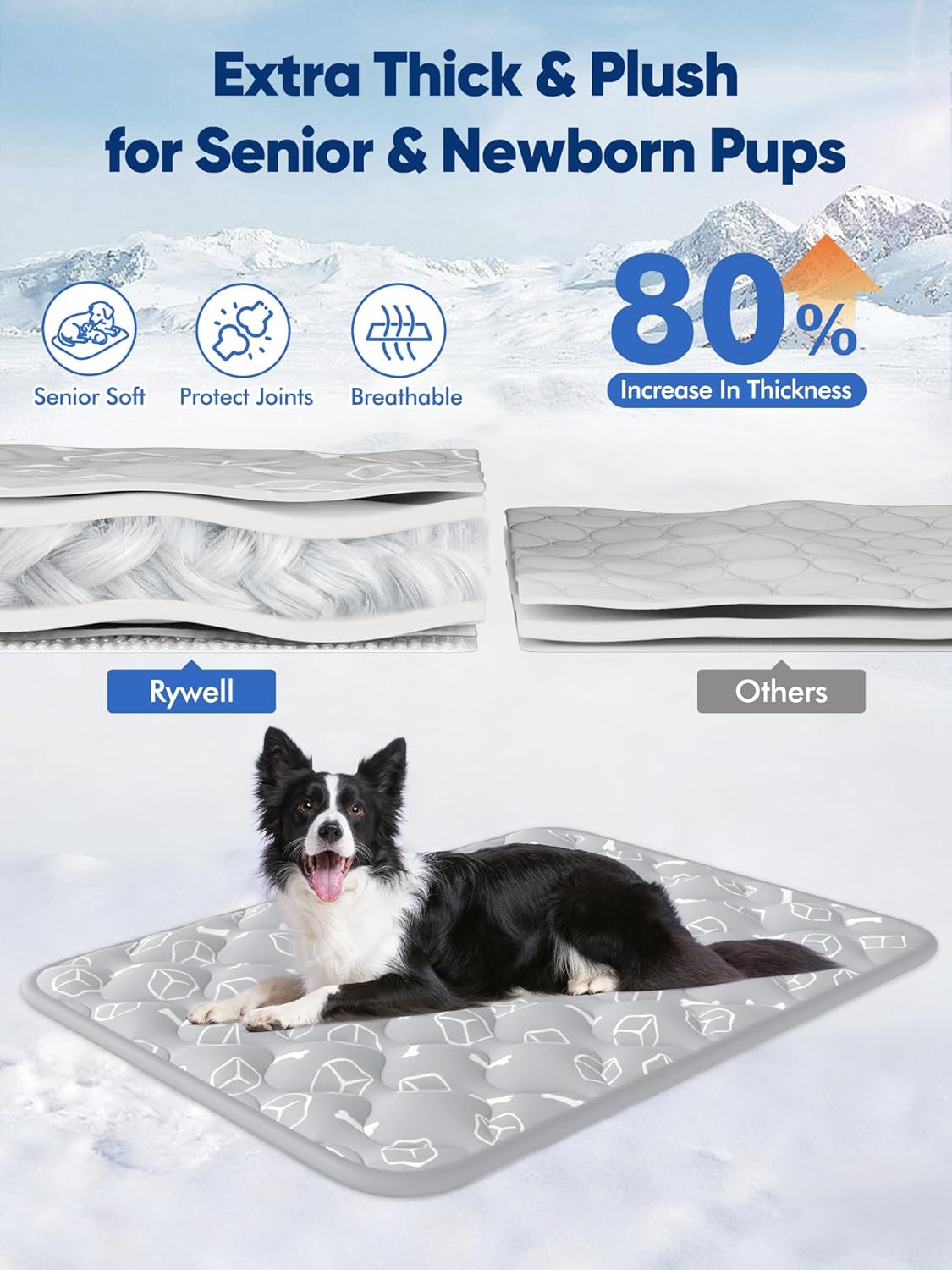 Rywell Dog Cooling Mat 2.0, Elegant Grey, 44"*32" Thick & Durable Cooling Mat for Extra Large Dogs, Extended Cooling with Waterproof & Color-Changing Arc-Chill Fiber (Q-Max>0.5), Ideal for Summer