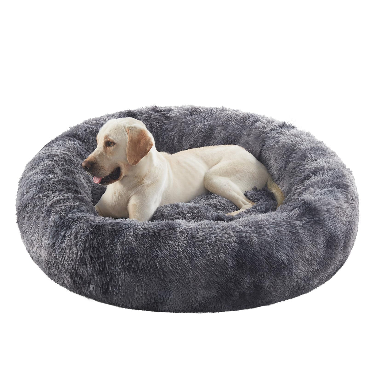 36 inches Donut Dog Bed for Large Dogs - Calming Fluffy Round Pet Bed with Removable & Washable Cover,Fits up to 80 lbs Pets (Dark Grey,Large)
