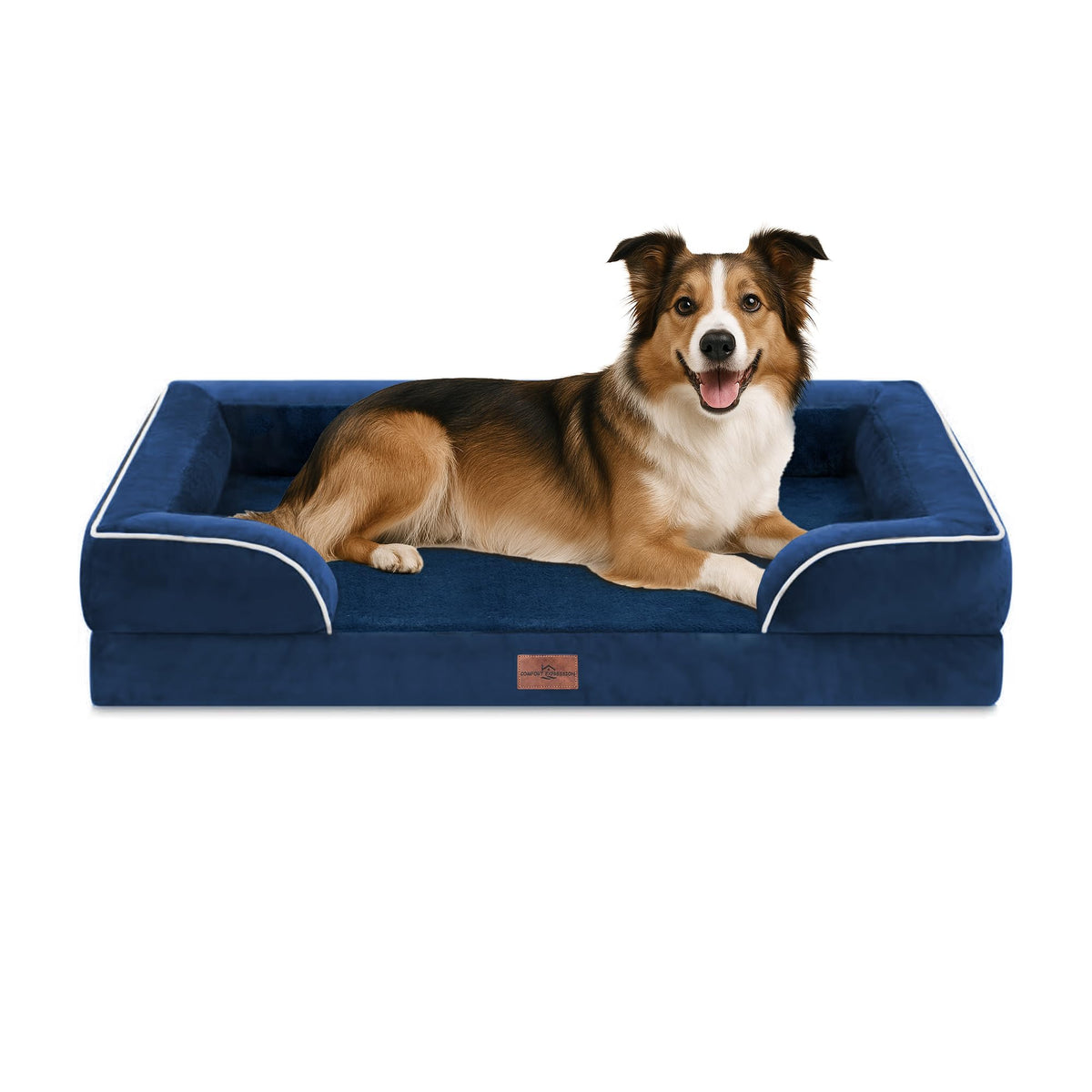Comfort Expression Orthopedic Dog Bed for Extra Large Dogs with Bolster | Waterproof Dog Couch Bed with Washable Cover & Non-Slip Bottom, Supportive Egg Crate Foam XL Pet Bed, 42x30 Inch