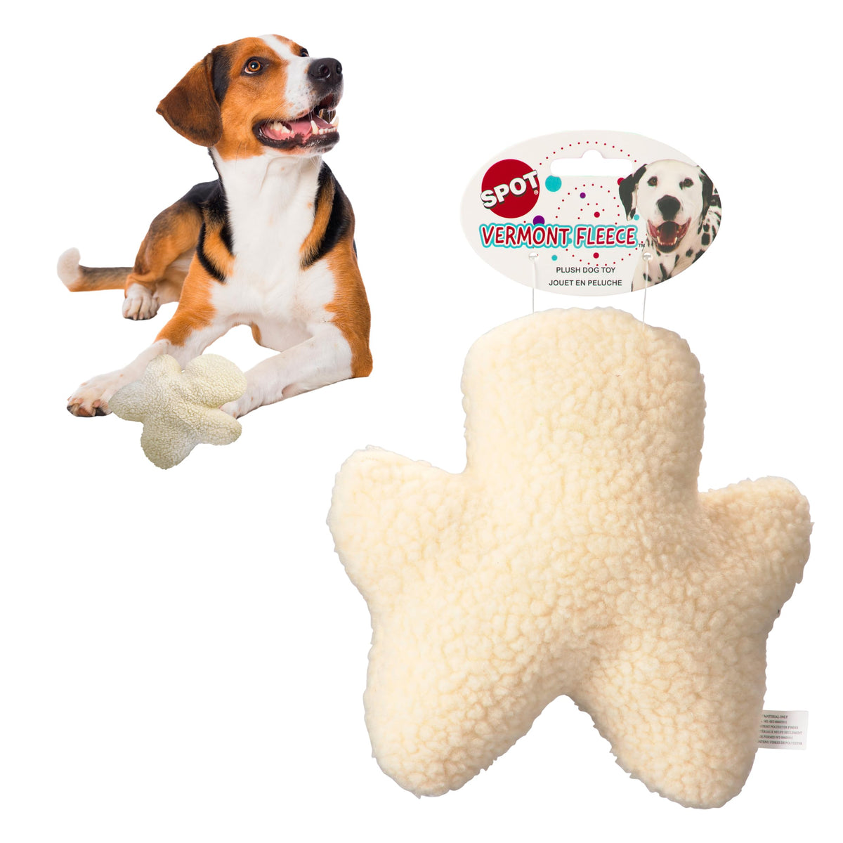 SPOT 9in Vermont Style Fleece Bone Dog Toy – Soft Comfort Plushie for Medium Dogs & Puppies – Built-in Squeaker – No Plastic Parts – Safe for Light Chewers – Cuddly & Calming Pet Toy