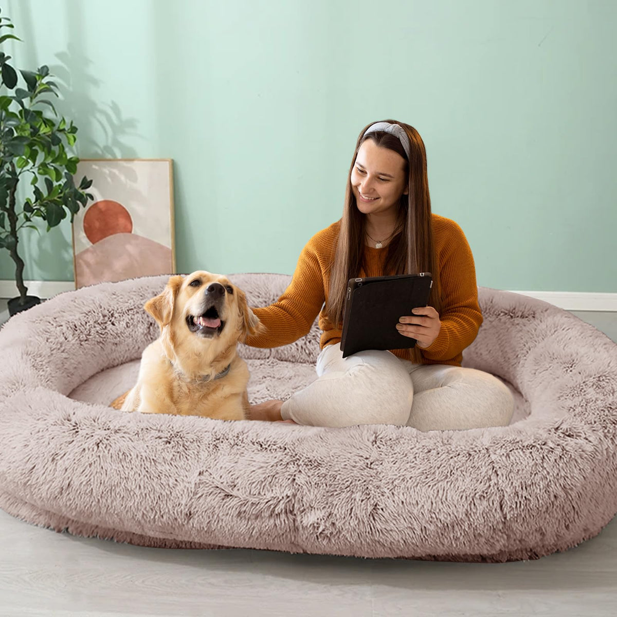JOLLYVOGUE Small Dog Bed, Calming Soft Anti-Anxiety Donut Cat Bed, Washable Round Fluffy Cushion for Small and Medium Pets (20")