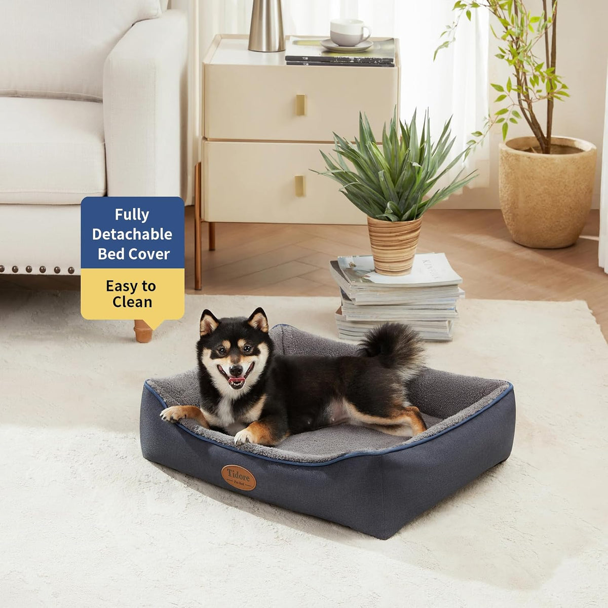 Tidore Orthopedic Dog Bed Medium Size Dog, Durable Egg Crate Foam Sofa Dog Bed with Washable Removable Cover, Waterproof Lining, Pet Beds for Medium Dogs, Navy
