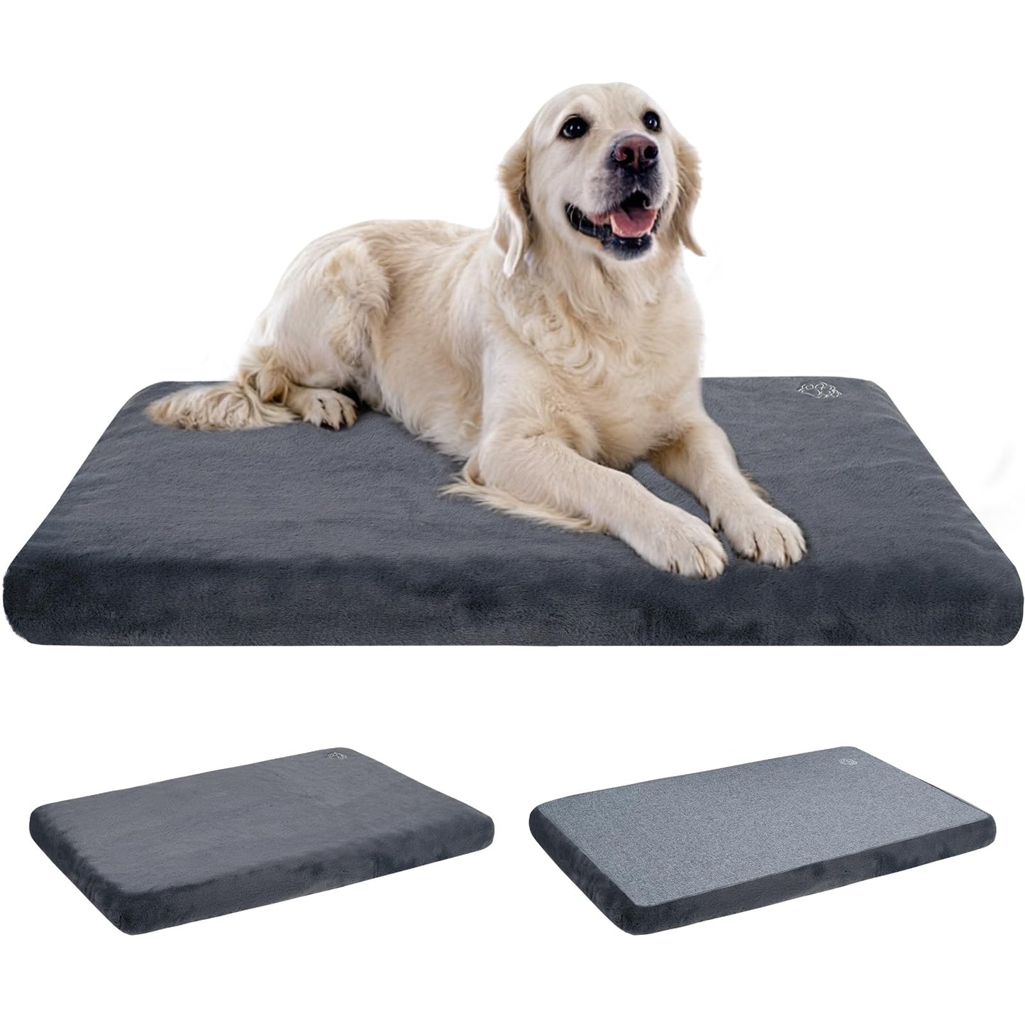 EMPSIGN Stylish Dog Bed Mat Dog Crate Pad Mattress Reversible (Cool & Warm), Water Proof Linings, Removable Machine Washable Cover, Firm Support Pet Crate Bed for Small to XX-Large Dogs, Grey