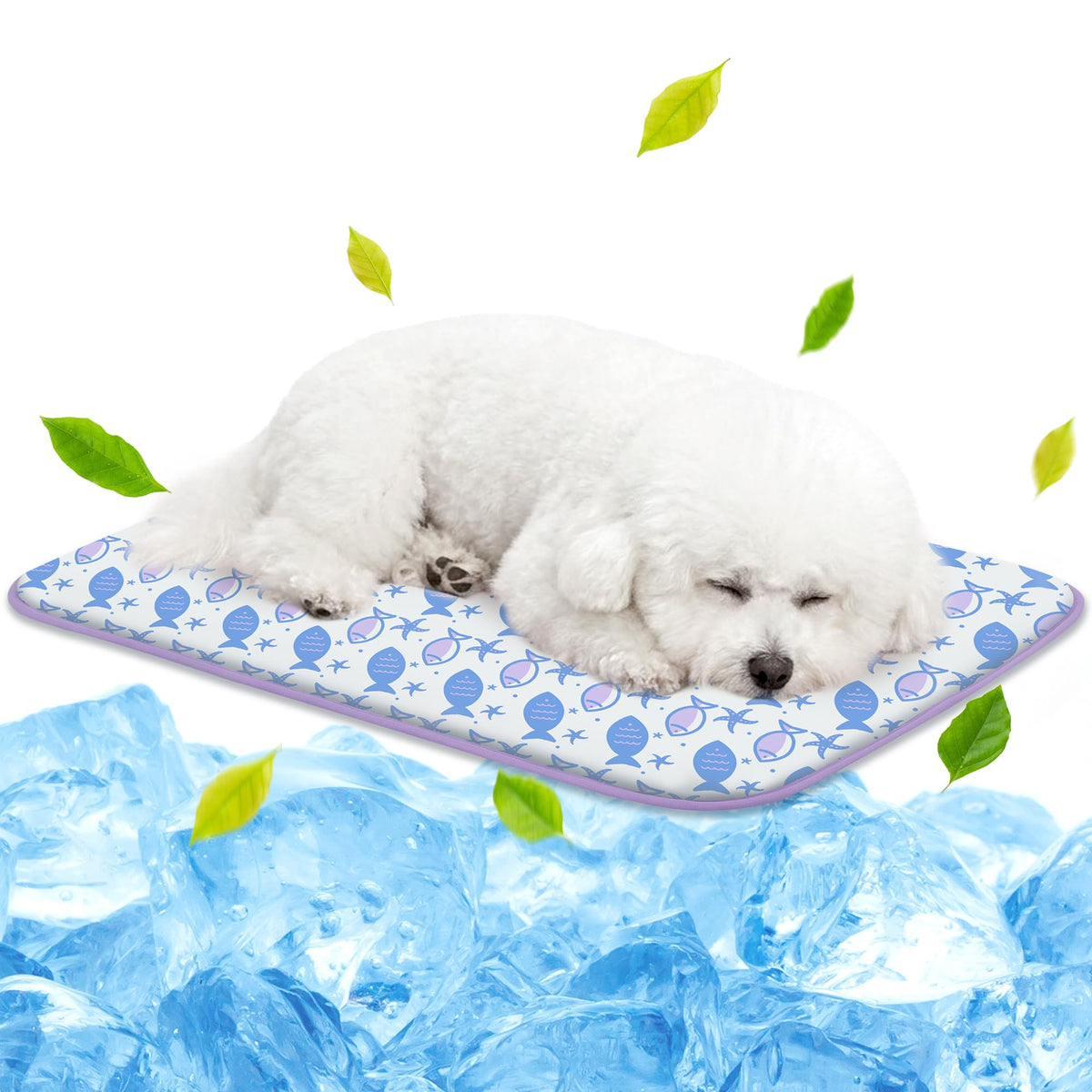 NWK Pet Cooling Mat -Q-Max>0.345 Ice Silk Cooling Mat for Dogs & Cats Portable & Washable Pet Cooling Blanket, Car Seats, Beds for Summer (Green Leaf, 20'' X 16'' X 0.3'')