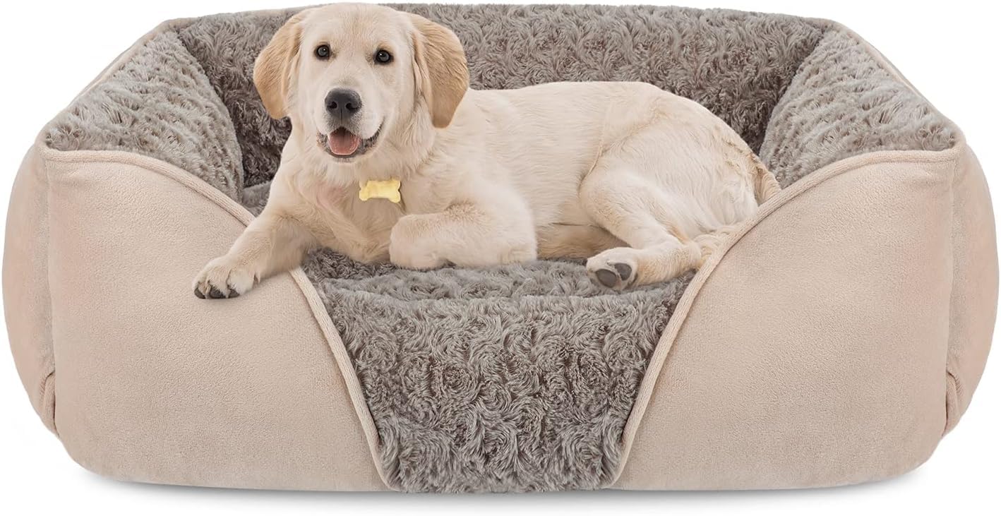 INVENHO Rectangle Washable Orthopedic Dog Bed for Small, Medium and Large Dogs, Soft Calming, Sleeping Puppy Bed Durable Pet Cuddler with Anti-Slip Bottom, S (20"x19"x6")
