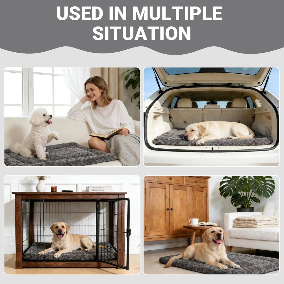 Washable Dog Bed Mat Ultra Soft Dog Crate Pad Comfy Fluffy Pet Kennel Beds Sleeping Mattress for Large Jumbo Medium Small Dogs Grey
