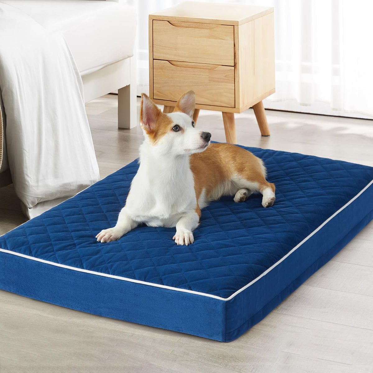 WNPETHOME Orthopedic Waterproof Extra Large Dogs Bed with Removable Washable Cover, Multi-Needle Quilting XL Crate Bed for Large Sized Dog, Light Grey