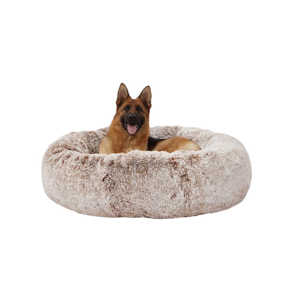 Bedfolks Calming Donut Dog Bed, 36 Inches Round Fluffy for Large Dogs, Anti-Anxiety Plush, Machine Washable (Dark Grey, Large)