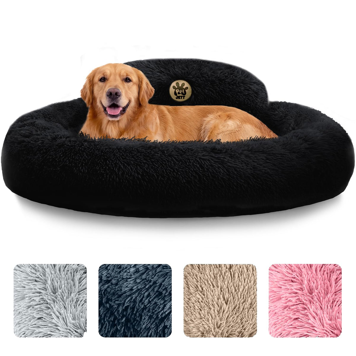 PetJett Calming Dog Bed Medium Size Dog - 30'' Donut Bed, Washable Dog Bed, Anti-Slip & Super Soft Fluffy Plush Round Dog Bed, Anti-Anxiety Premium Comfort Pet Bed, Fits Dogs Upto 45 lbs - Dark Grey