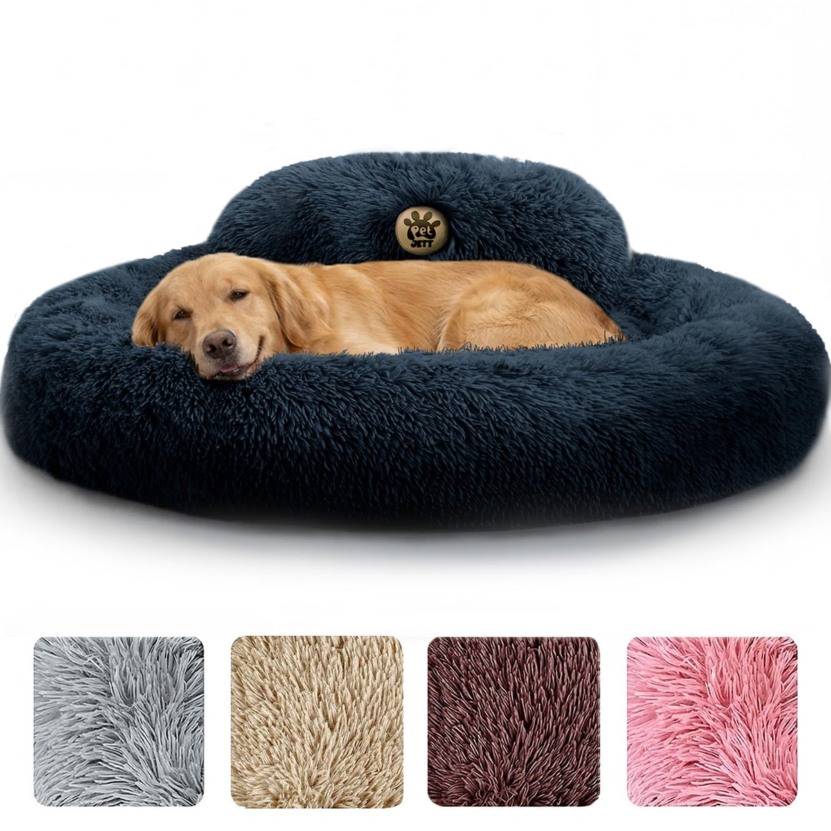 PetJett Calming Dog Bed Medium Size Dog - 30'' Donut Bed, Washable Dog Bed, Anti-Slip & Super Soft Fluffy Plush Round Dog Bed, Anti-Anxiety Premium Comfort Pet Bed, Fits Dogs Upto 45 lbs - Dark Grey
