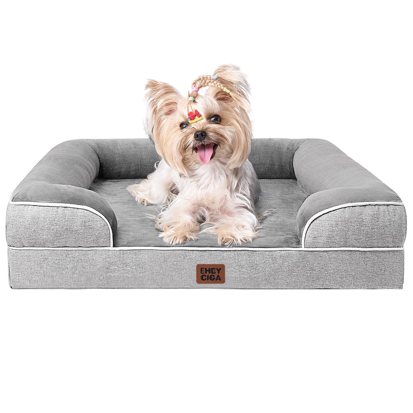 EHEYCIGA Orthopedic Dog Beds for Extra Large Dogs 44x32Inch, Waterproof Memory Foam XL Pet Bed with Sides, Non-Slip and Egg-Crate Foam Big Dog Couch Bed with Washable Removable Cover, Grey