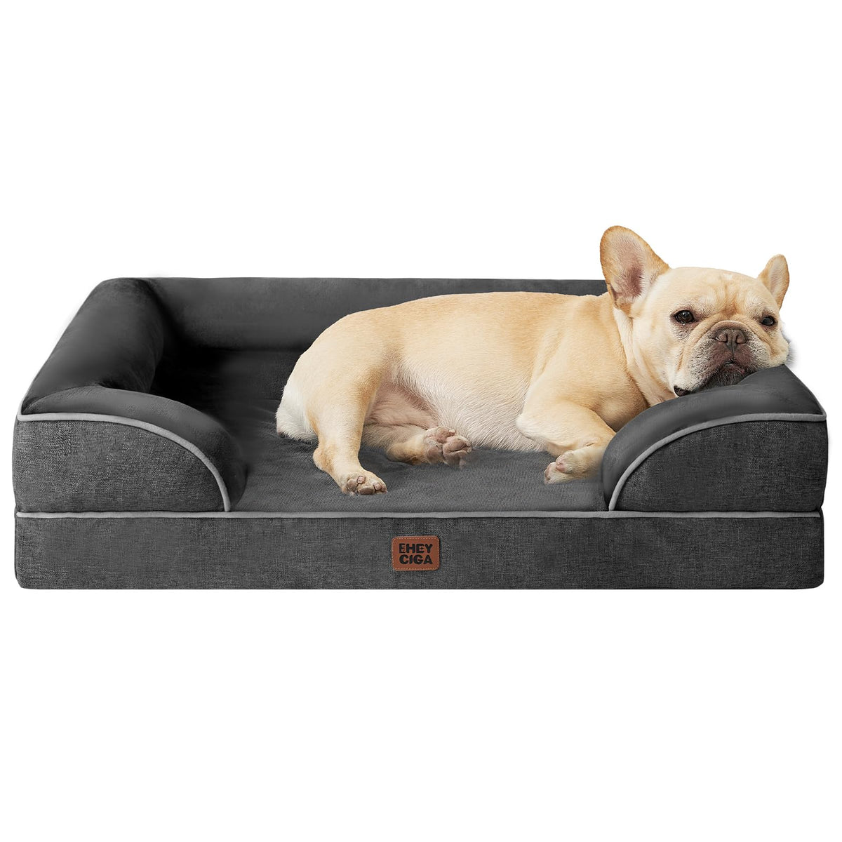 EHEYCIGA Orthopedic Dog Beds for Extra Large Dogs 44x32Inch, Waterproof Memory Foam XL Pet Bed with Sides, Non-Slip and Egg-Crate Foam Big Dog Couch Bed with Washable Removable Cover, Grey