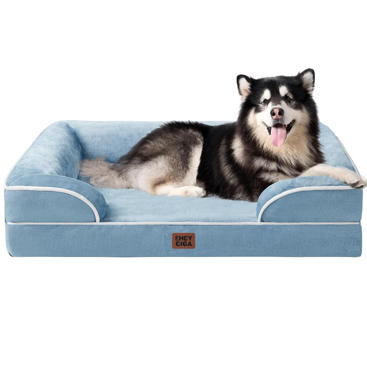 EHEYCIGA Orthopedic Dog Beds for Extra Large Dogs 44x32Inch, Waterproof Memory Foam XL Pet Bed with Sides, Non-Slip and Egg-Crate Foam Big Dog Couch Bed with Washable Removable Cover, Grey